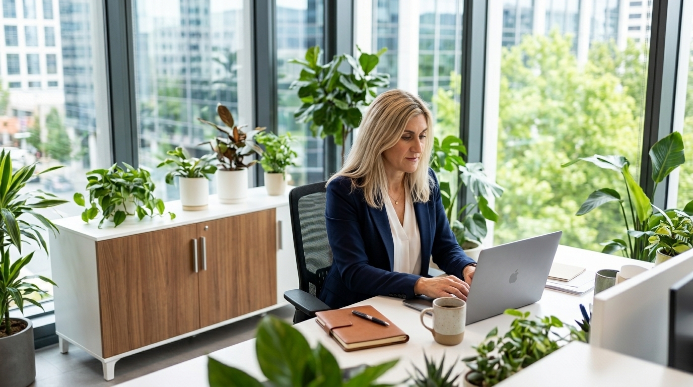Company leader preparing a branded customer newsletter